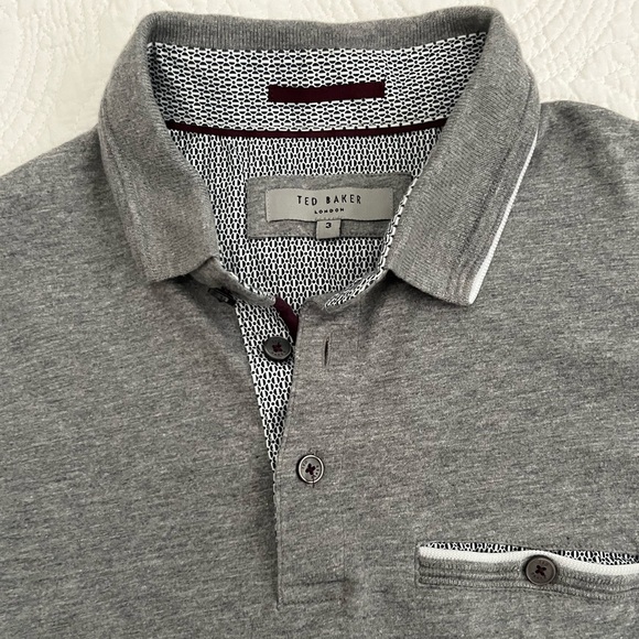 EUC! TED BAKER London Derry Flat Knit Polo Shirt Grey-Size 3 (Adult Small) - Picture 8 of 10